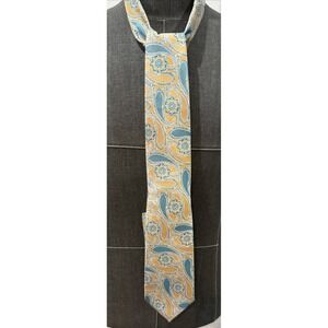 Brand Q Necktie Men OS Orange Green NWT Paisley 726-E Pocket Square Set